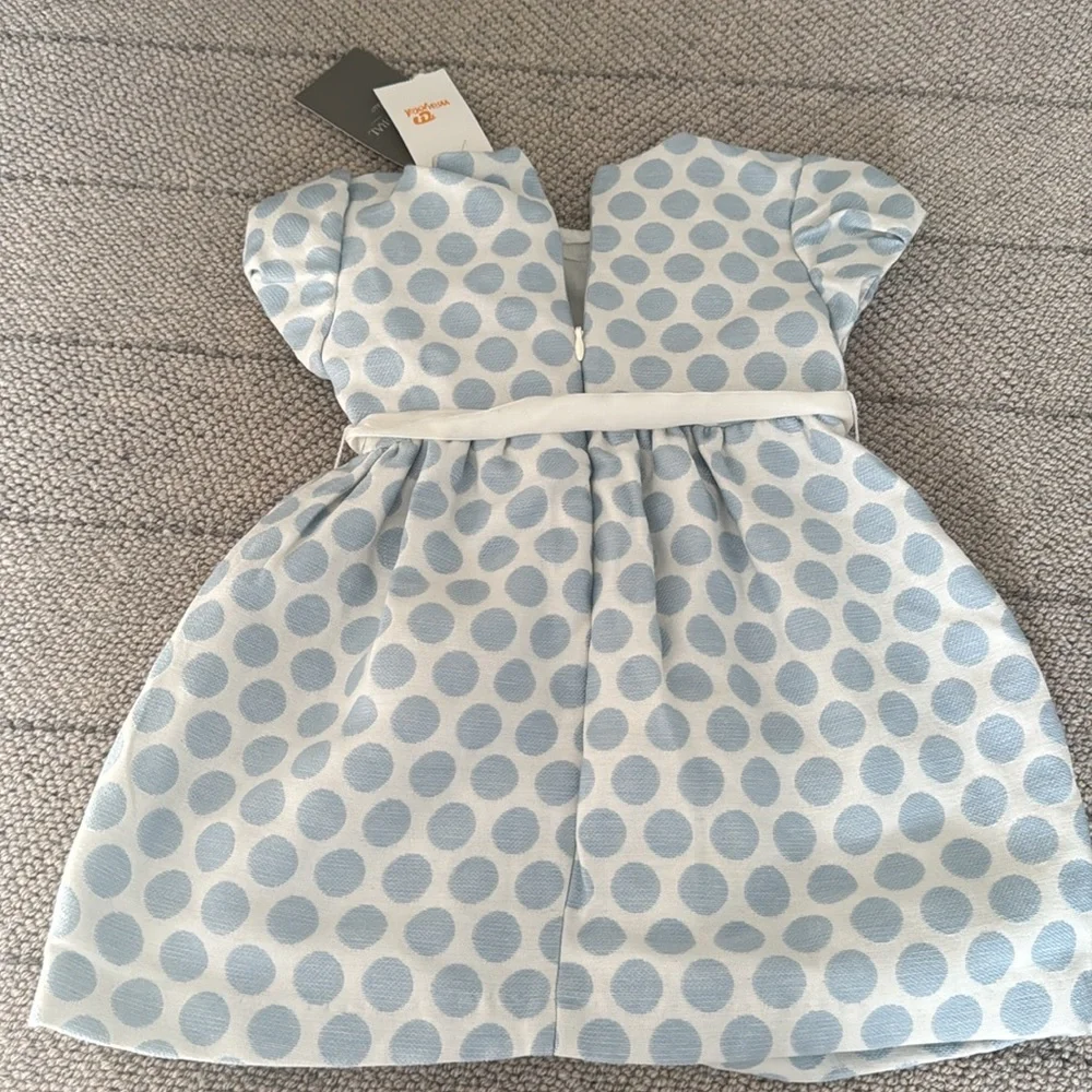 Mayoral Light Blue and White Polka Dot Formal Dress